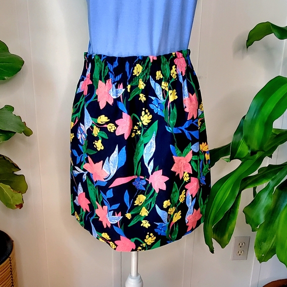 J Crew Factory NWT Floral Sidewalk Skirt, Navy & Coral, Linen-Cotton Blend Sz 4 - Picture 2 of 8